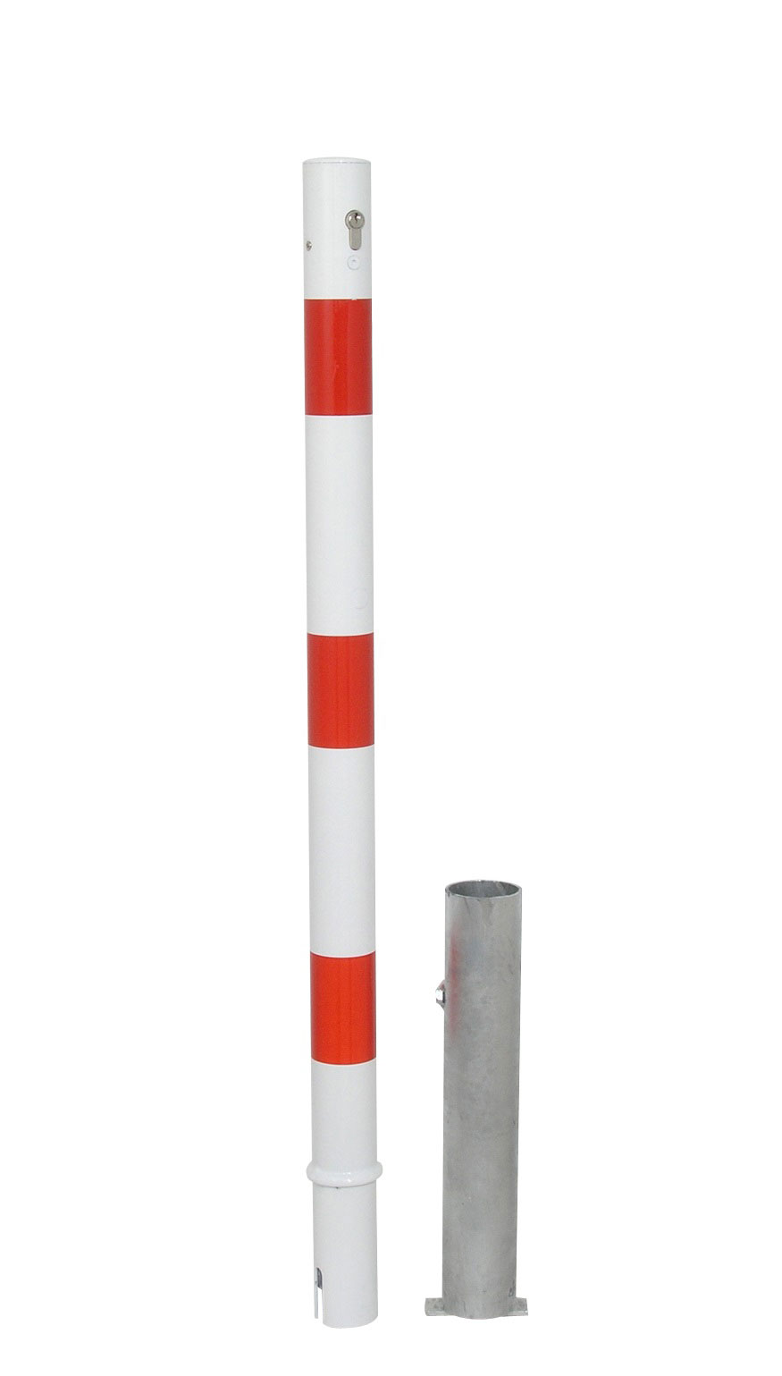 Absperrpfosten 'Bollard' 70 x 70 mm, Stahl, herausnehmbar, feststehend o.  umlegbar, optional Ösen